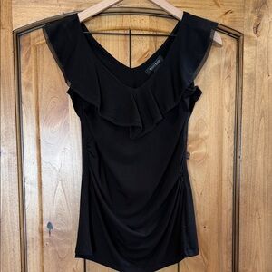 White House Black Market Black Ruffle Blouse